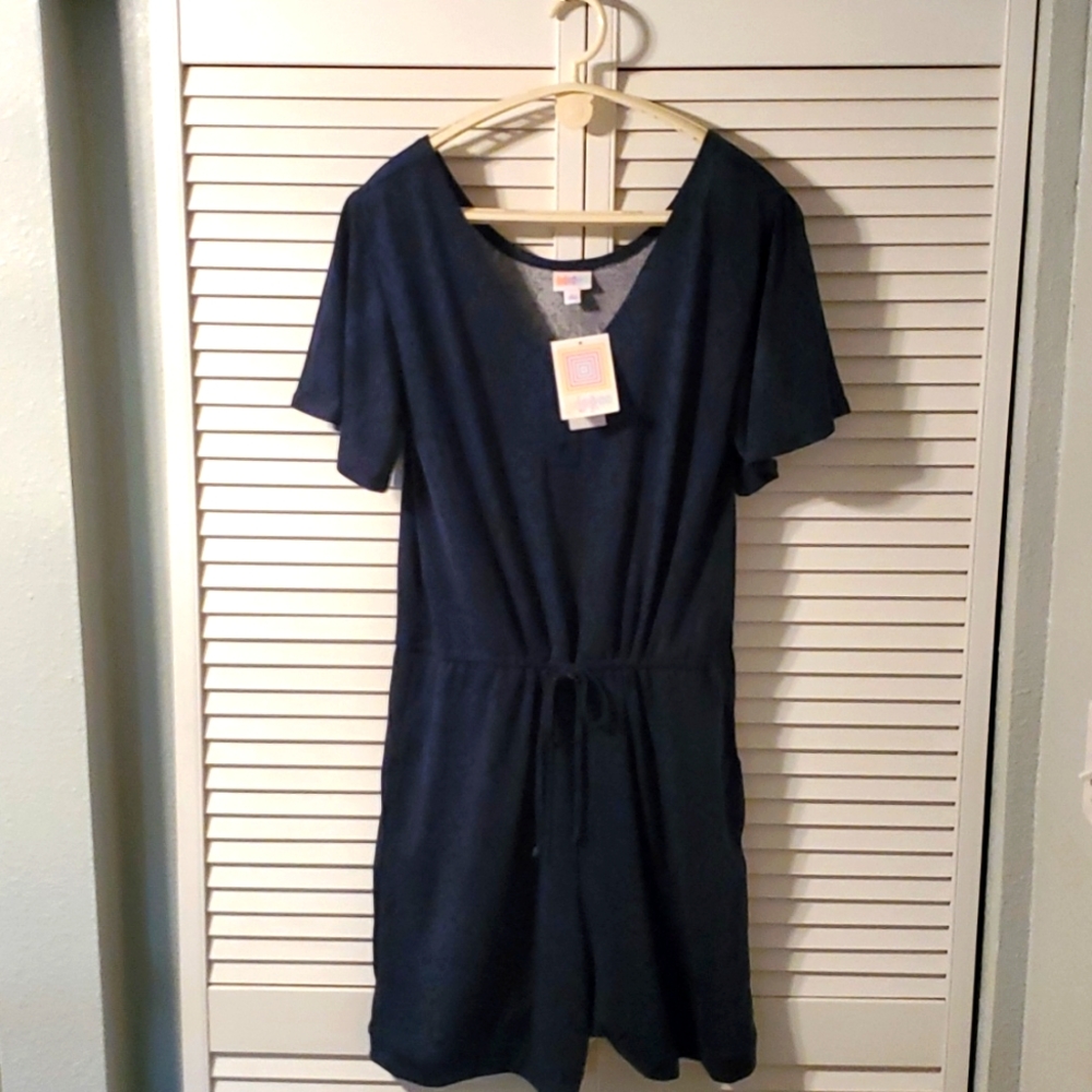 Lularoe Romper,Lg,blue/black snakeskin print